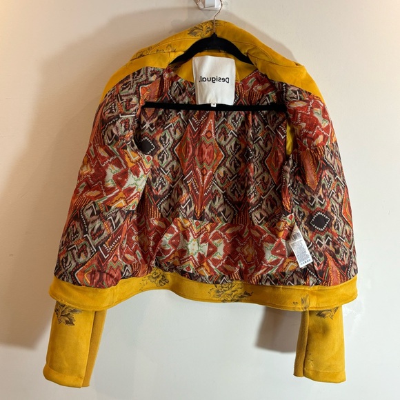 DESIGUAL Sz 38 Jacket Moto Style Floral Pattern Quilted Shoulders Unique Lining - Picture 14 of 16